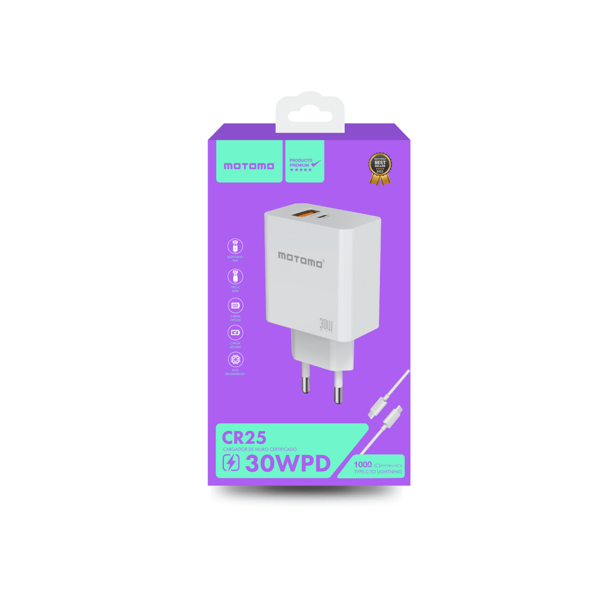 Cargador carga rapida Motomo 30W + cable Lightning